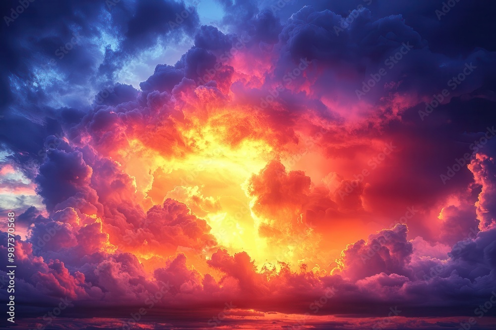 Dramatic Sunset Sky with Vibrant Orange and Purple Clouds Dramatic Sunset Sky with Vibrant Orange and Purple Clouds