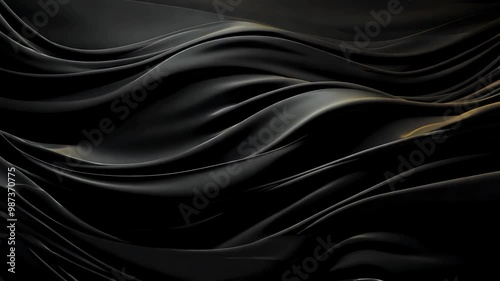 Black satin fabric flowing background creating elegant waves