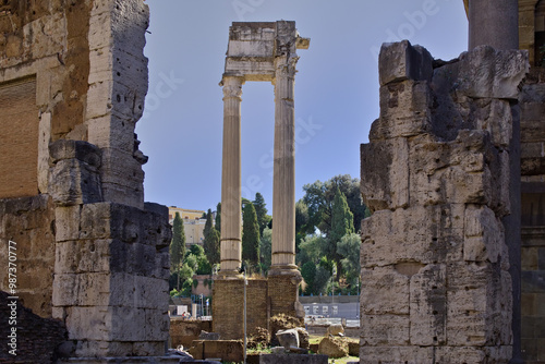 View of the Temple of Apollo Sosianus from the ruins of the Circus Flaminius. Rome, Italy. photo