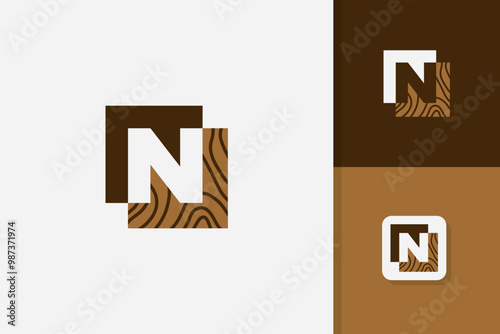 initial letter n wood logo design vector template