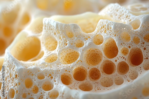 Close-Up View of Porous Yellow and White Sponge Texture