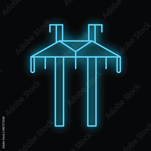 Glowing blue neon icon of an electricity pylon is providing power generating energy