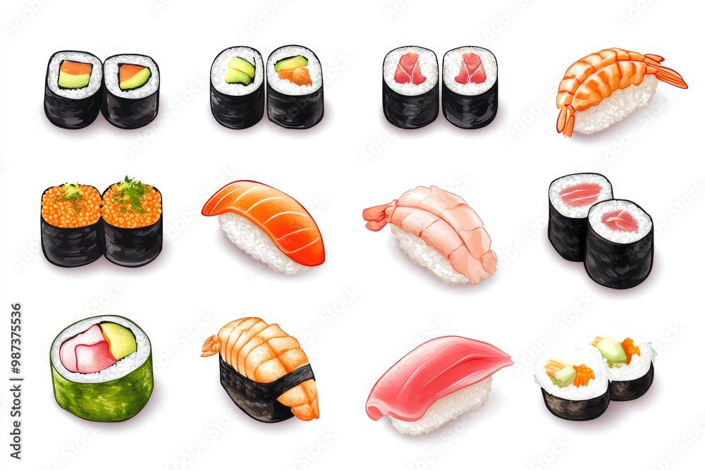 Sushi Set, Japanes Food isolated white background , ai Sushi Set, Japanes Food isolated white background , ai