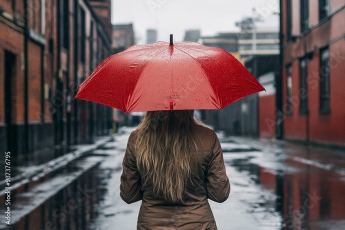 woman in raincoat with umbrella on blue background