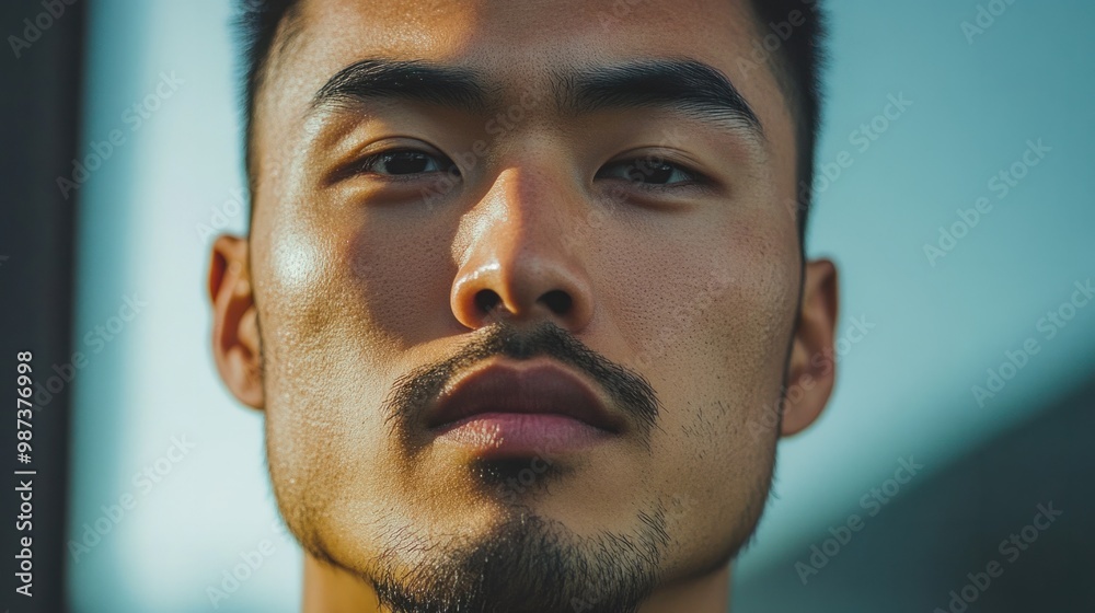 Close-up of an Asian man looking confidently at the camera, embodying self-assurance and positivity. Close-up of an Asian man looking confidently at the camera, embodying self-assurance and positivity.
