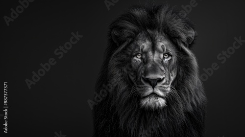 realistic lion photo. High contrast. Hyper realism. Serious. Alpha male. Black and white.. different concept picture, clean background, space for text 