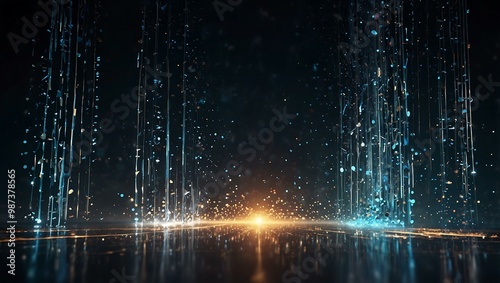 Futuristic glittering particles for stage performance.