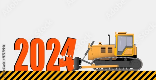 Outgoing 2024 bulldozer rattles against the background of a construction site.