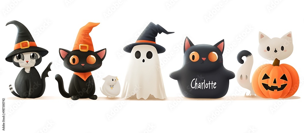 3D vector design, cute cartoon characters for a Halloween character set