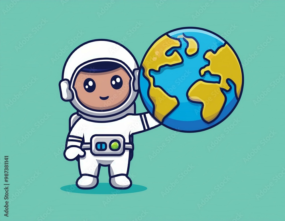 cute astronaut playing earth ball cartoon cute astronaut playing earth ball cartoon