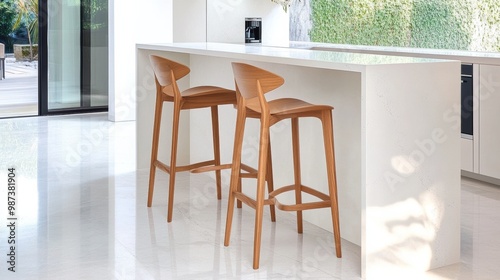 Modern Wooden Bar Stools in Bright Kitchen Setting