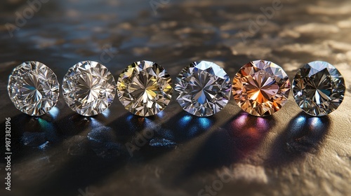 A detailed comparison of different diamond clarities, showing the difference between flawless and slightly included diamonds