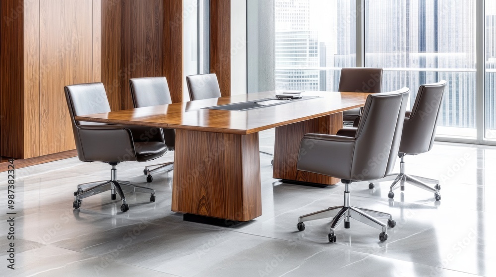 Modern Conference Room with Elegant Wooden Table Modern Conference Room with Elegant Wooden Table