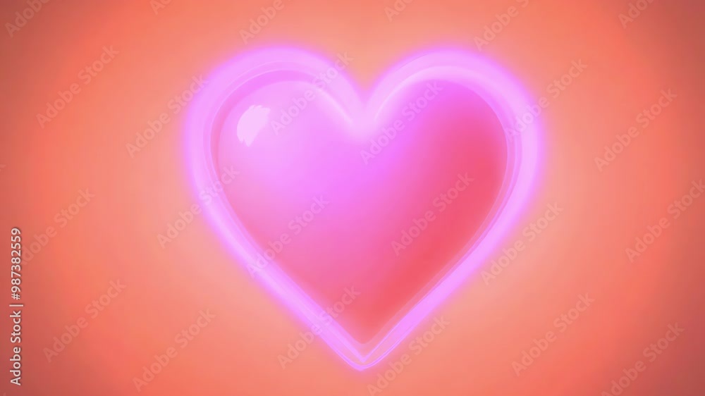 Gently Pulsing Glowing Pink Heart with Soft Light Effect on Peach Background. Concept of Love, Romance, Valentine's Day, warmth, affection, passion Gently Pulsing Glowing Pink Heart with Soft Light Effect on Peach Background. Concept of Love, Romance, Valentine's Day, warmth, affection, passion
