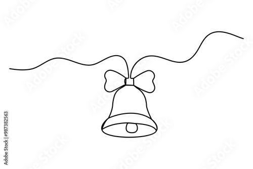 Continuous one line drawing of Christmas bell outline vector icon