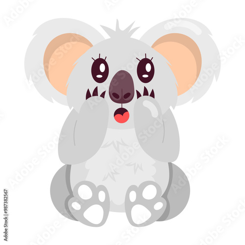 Surprised koala sticker designed in flat style 

