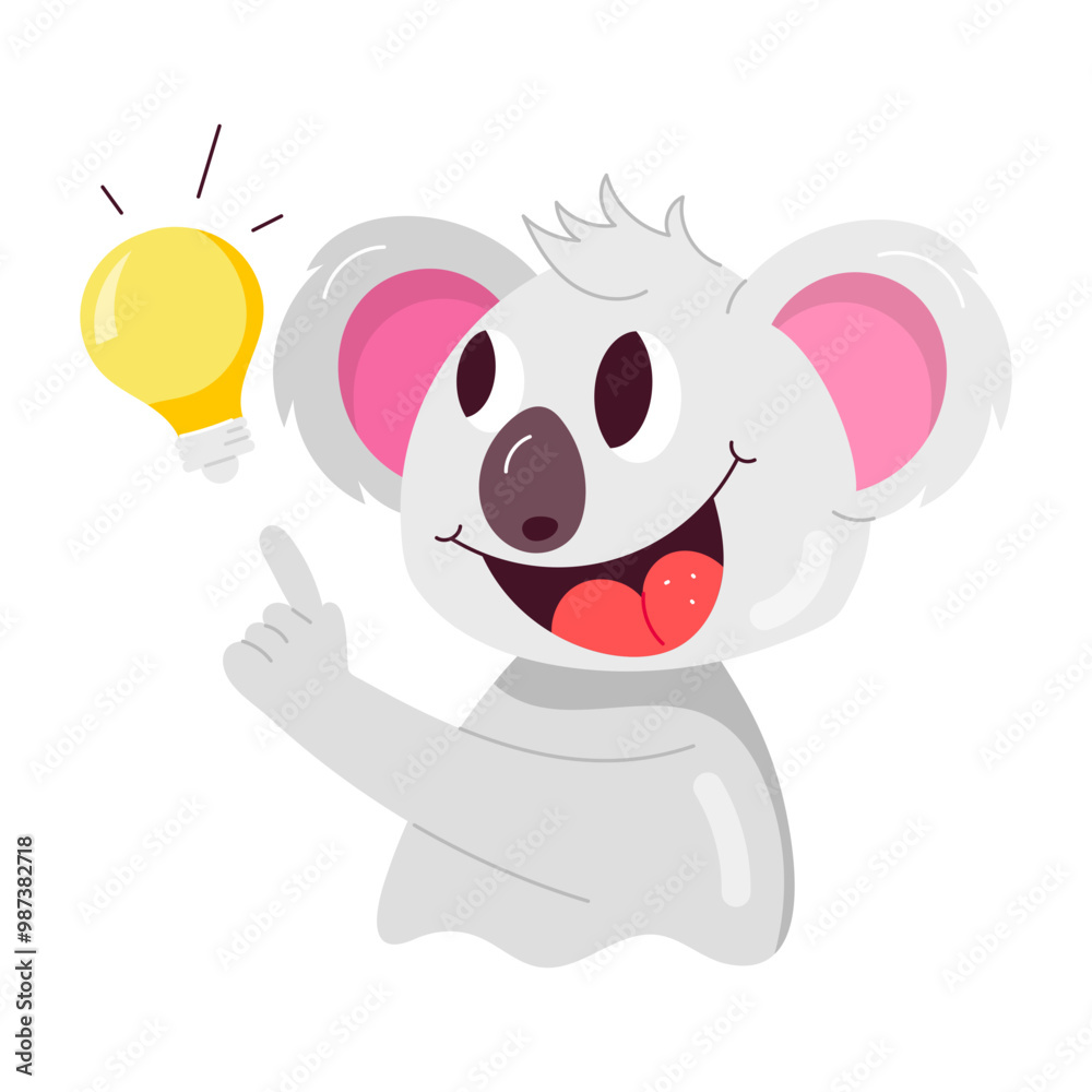 Naklejka premium Cute koala thinking idea, flat sticker