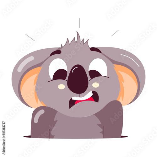 Cartoon style sticker of worried koala bear 

