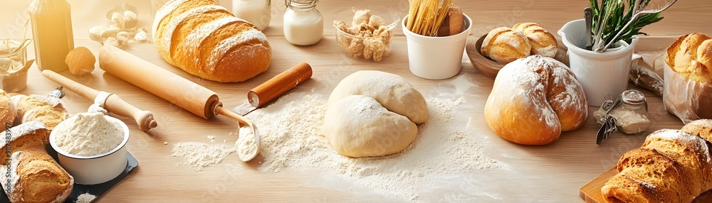 Baking Bread on Wooden Table Baking Bread on Wooden Table
