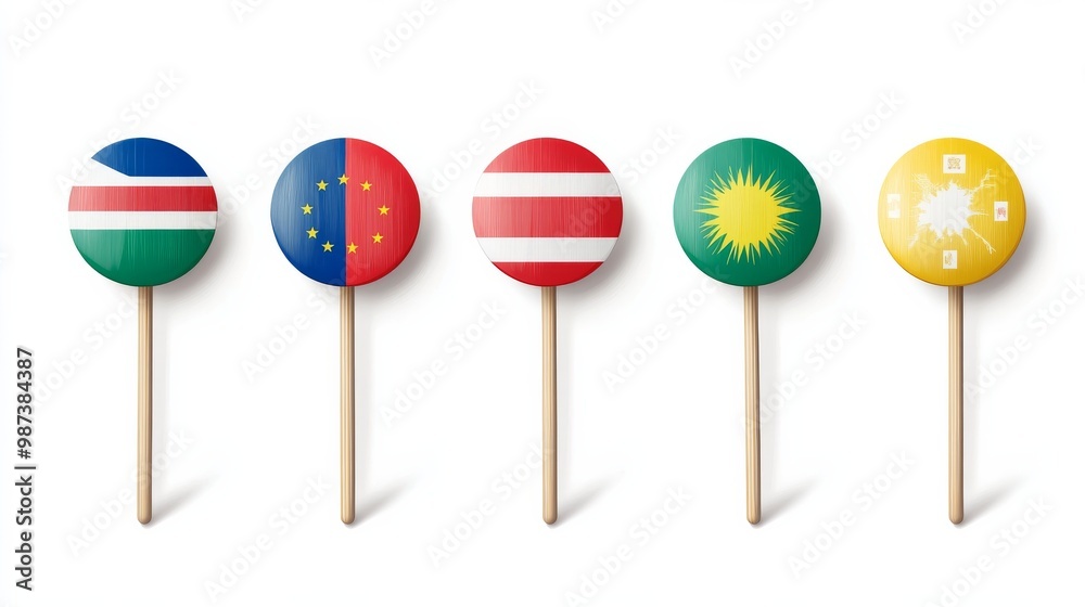 Flags of different countries on sticks. Flags of different countries on sticks.