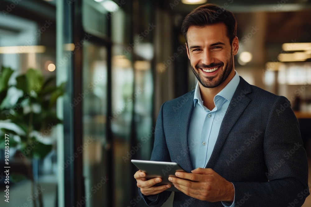 Close-Up Portrait of a Handsome Business Professional in Office Setting Close-Up Portrait of a Handsome Business Professional in Office Setting