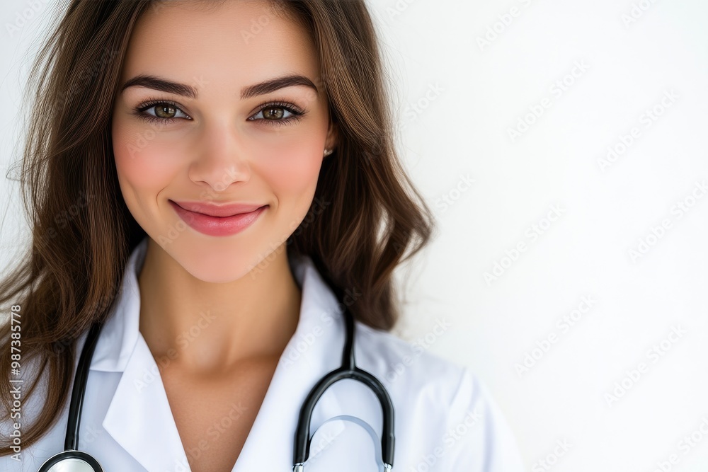 Confident Female Doctor with Stethoscope in White Coat Confident Female Doctor with Stethoscope in White Coat