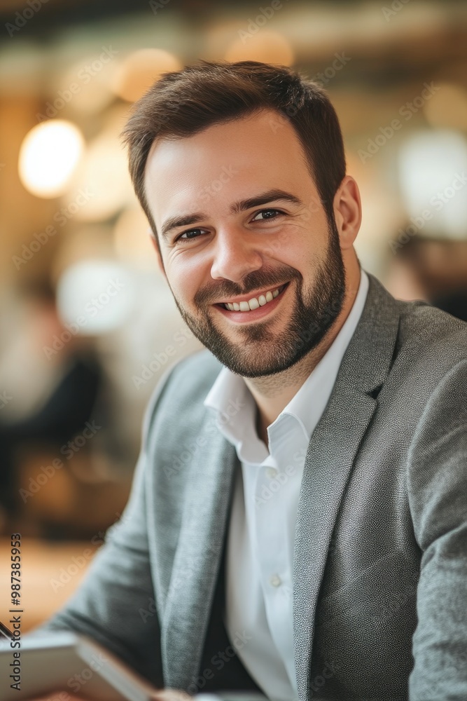 Naklejka premium Close-Up Portrait of Confident CEO Using Tablet in Office