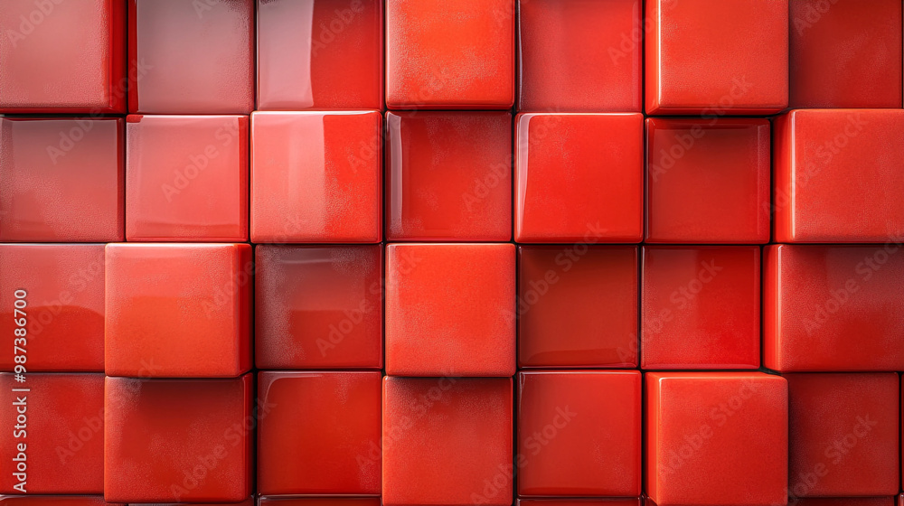 Vivid red tiles arranged in a modern pattern, offering a sleek and stylish backdrop for various design projects.
