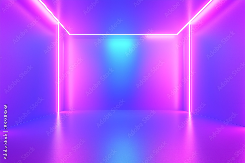 Neon-lit futuristic room with purple and blue hues Neon-lit futuristic room with purple and blue hues