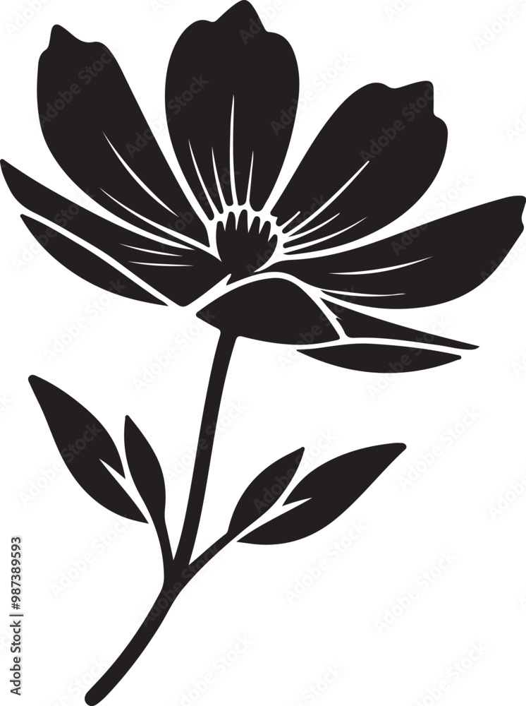 Fototapeta premium Single Flower Silhouette Vector with White Background.