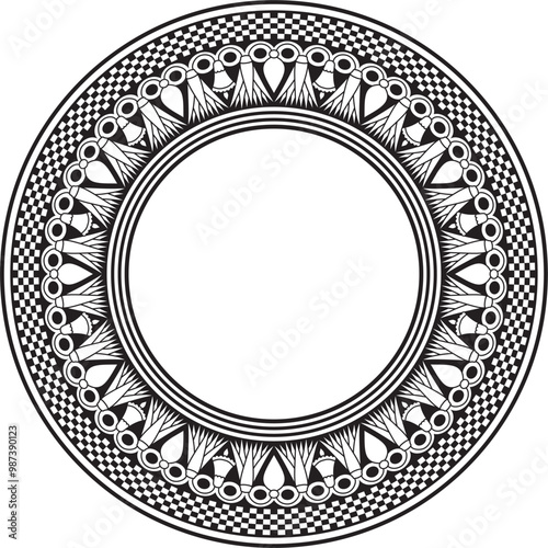 Vector monochrome black round Egyptian ornament. Endless Circle, Ring of Ancient Egypt. Geometric African frame