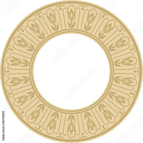 Vector gold round turkish ornament. Endless Ottoman national border, frame, ring