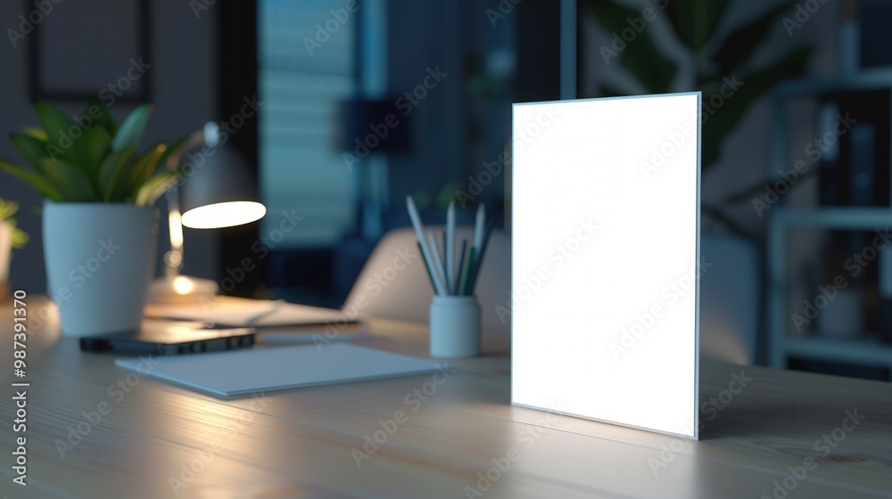 Blank white card mockup, upright display on a wooden desk, minimalist design, soft shadows, inviting space for creative ideas and elegant presentations. Blank white card mockup, upright display on a wooden desk, minimalist design, soft shadows, inviting space for creative ideas and elegant presentations.