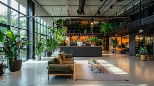 A modern and eco-friendly office with a waste management lab and circular economy solutions