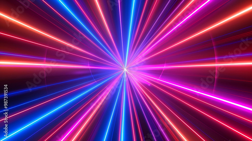 Abstract scene with neon lights lighting up a corridor