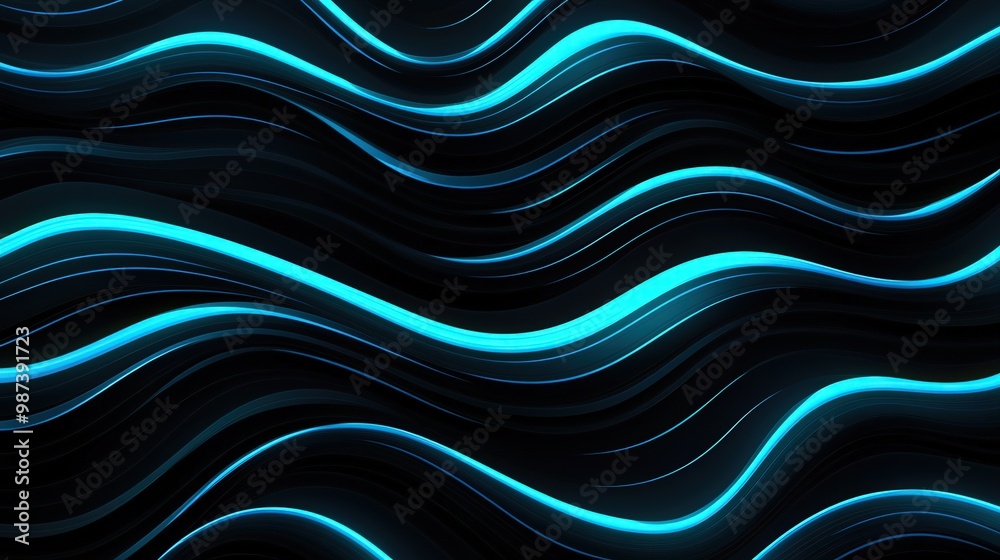 Glowing Blue Waves on Abstract Black Background, a captivating design featuring intricate waves of blue light against a deep black backdrop, evoking a sense of depth and movement. Glowing Blue Waves on Abstract Black Background, a captivating design featuring intricate waves of blue light against a deep black backdrop, evoking a sense of depth and movement.