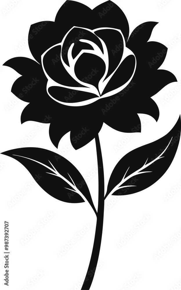 Fototapeta premium Single Flower Silhouette Vector with White Background.