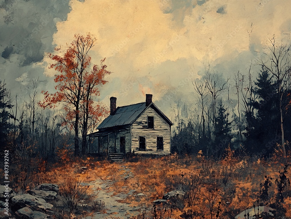 Abandoned House in the Woods - Autumn Landscape Painting Abandoned House in the Woods - Autumn Landscape Painting
