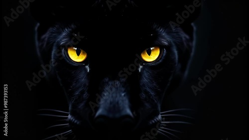 Black panther eyes background, wild cat animal face in night