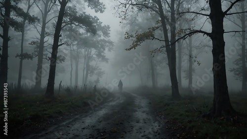 Lone ghost walking through fog.