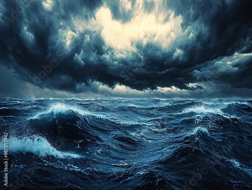 Dramatic Storm Clouds Over Turbulent Ocean Waters