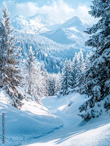 Winter Wonderland with Heavy Snowfall in Mountains