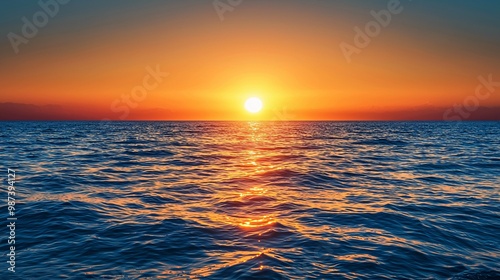 Golden Sunset Over Calm Sea Under Clear Weather