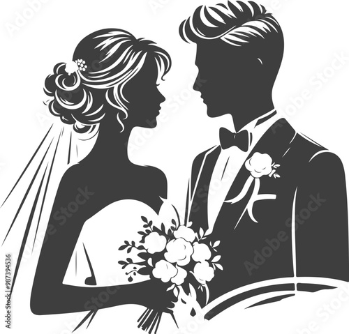 wedding husband wife, romantic couple, and Kissing couple silhouette vector design