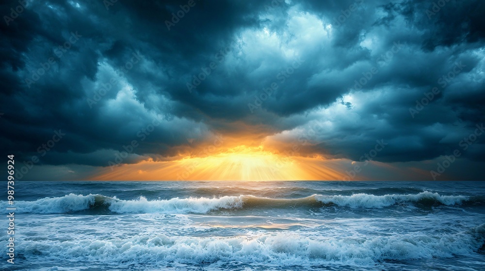 Fototapeta premium Radiant Sun Breaking Through Dark Storm Clouds