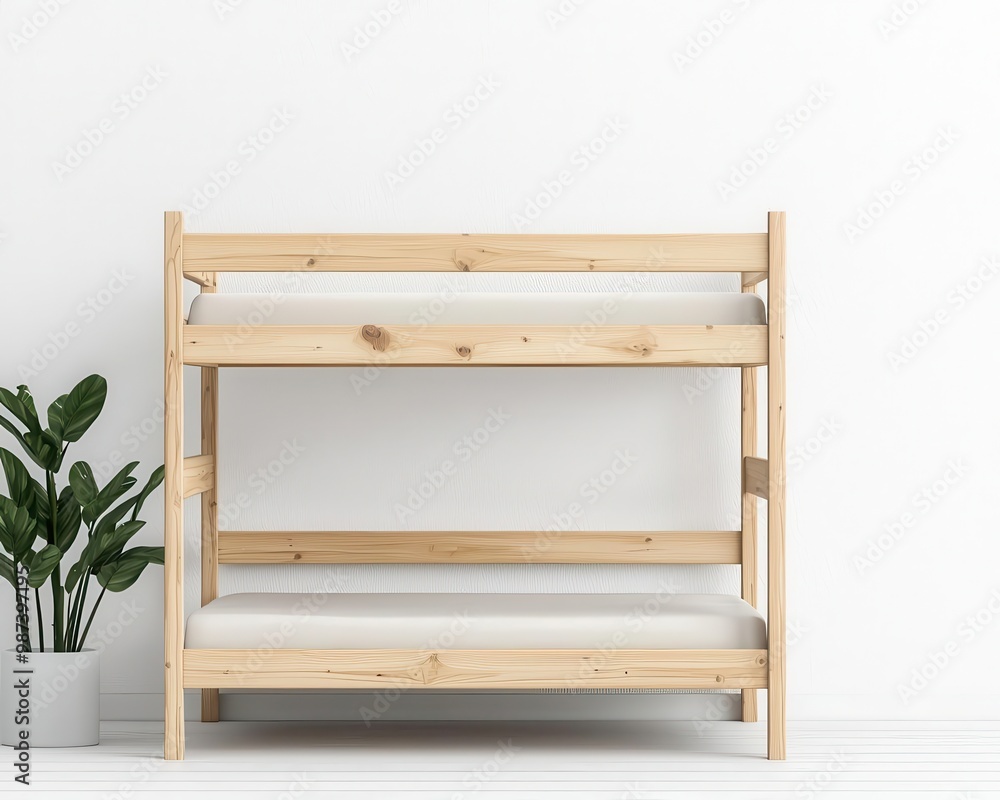 Children's bunk bed with minimalist ladder and safety rails, eco-friendly wood, modern and clean design Children's bunk bed with minimalist ladder and safety rails, eco-friendly wood, modern and clean design