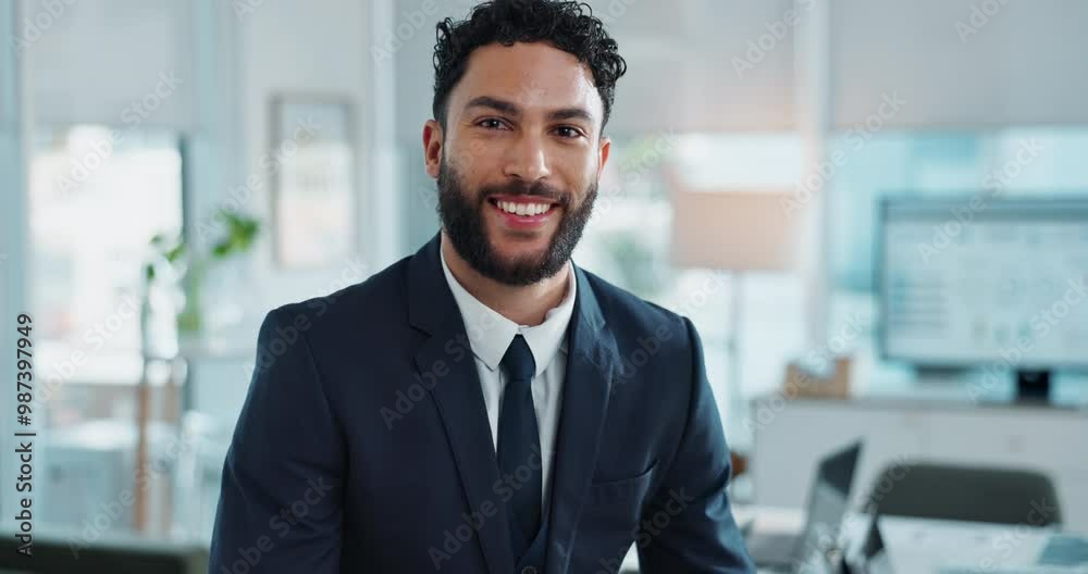 Portrait, smile and business man in office for corporate job, opportunity or experience. Face, confidence and happy professional entrepreneur in suit, expert and financial consultant in Saudi Arabia Portrait, smile and business man in office for corporate job, opportunity or experience. Face, confidence and happy professional entrepreneur in suit, expert and financial consultant in Saudi Arabia