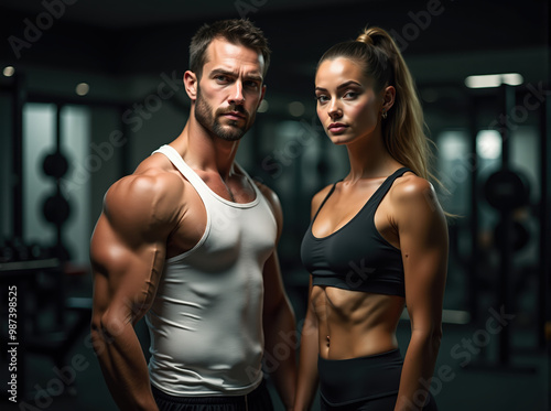 A Perfect Representation of Strength and Beauty: Fit Couple posing in the Gym | Muscular