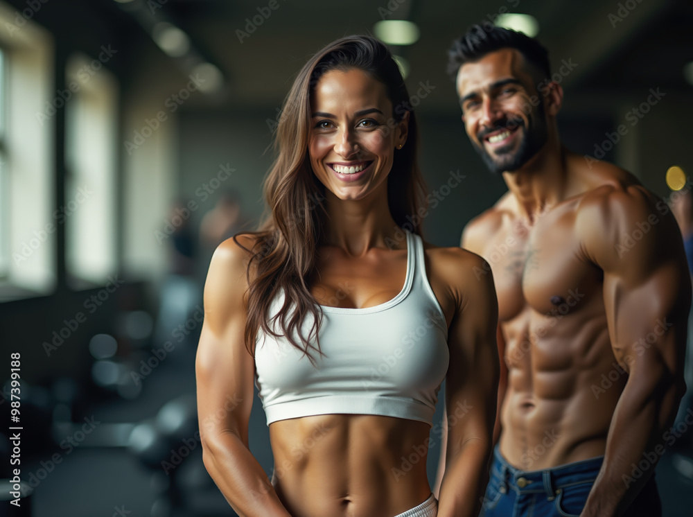 A Perfect Representation of Strength and Beauty: Fit Couple posing in the Gym | Muscular A Perfect Representation of Strength and Beauty: Fit Couple posing in the Gym | Muscular