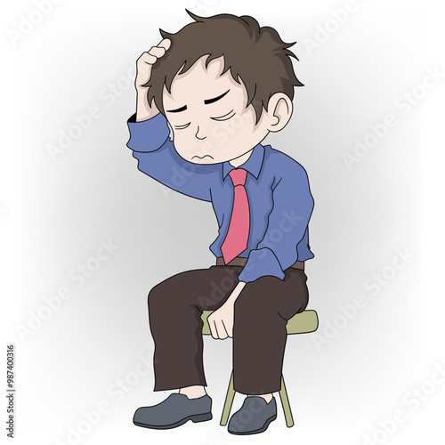 business worker is sitting with sleepy face after overtime